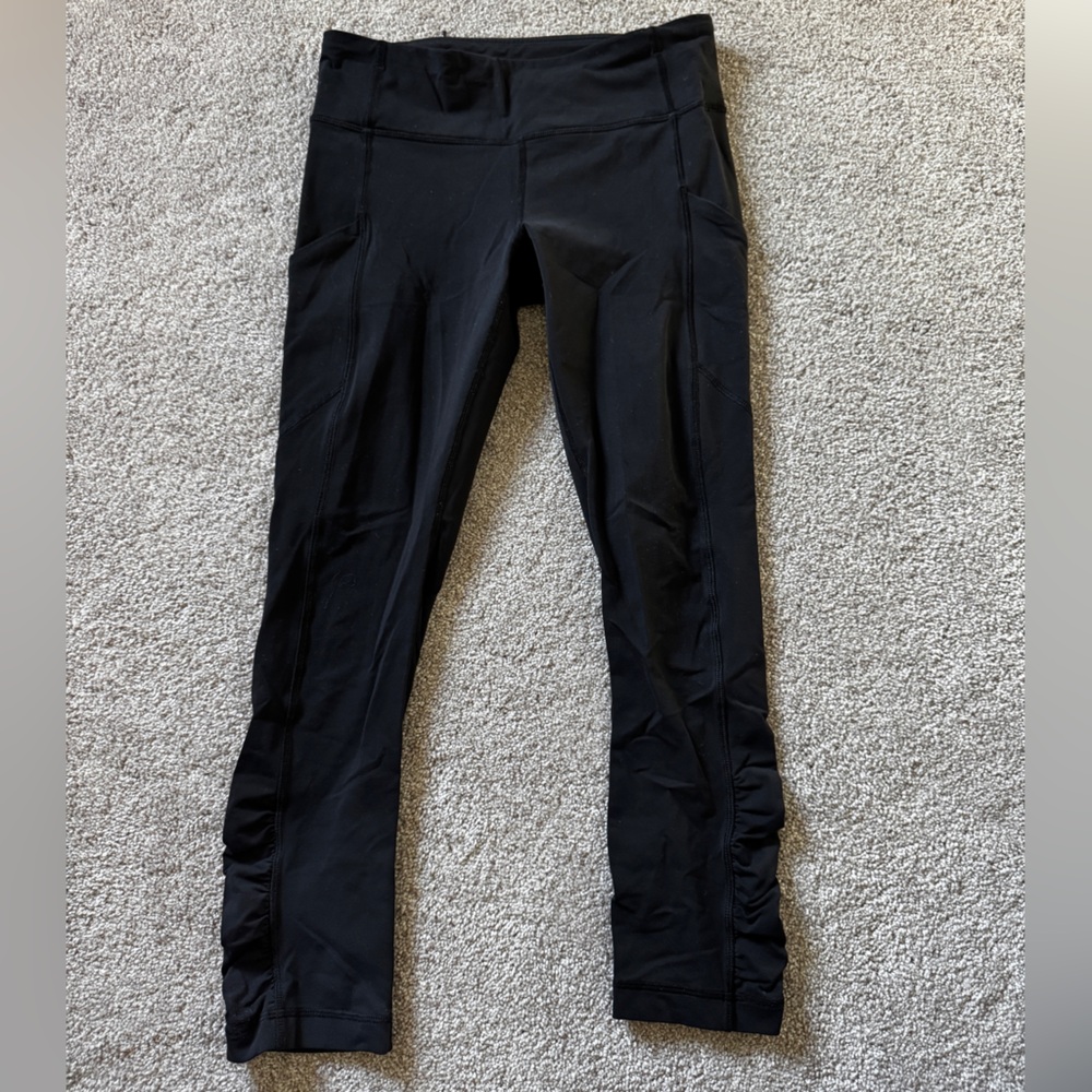 Black Leggings w/ Ruching + Pockets + Back Zip